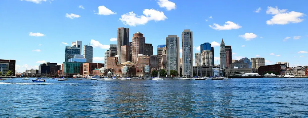 Boston skyline seen over the water